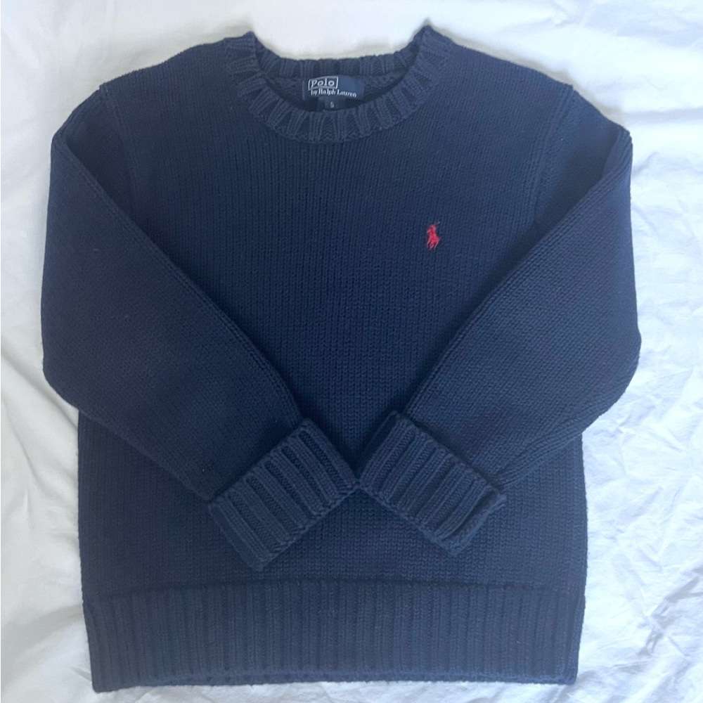 Polo by Ralph Lauren Youth Small 7/8 Navy Blue Crewneck Sweater Cotton Pony logo